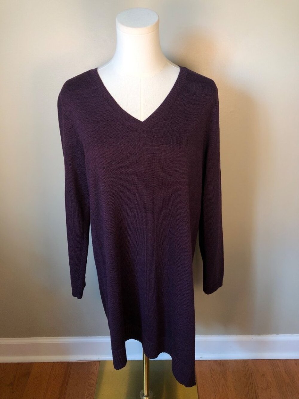Eileen Fisher F3MF-4 Merino Wool Asymmetrical Sweater Tunic Dress Size M Purple